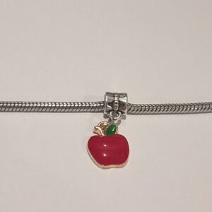 Silver Red Apple Enamel Dangle Charm for Pandora‎ Style Bracelet